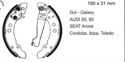 ZAPATAS FRENO VW GACEL/GOL/GOLF/SENDA/POLO MED:180X31