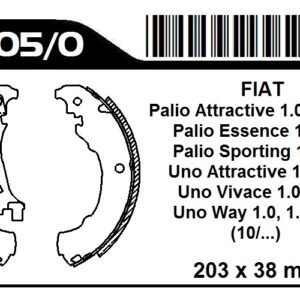 ZAPATA FRENO FIAT UNO/PALIO ATTRACTIVE/SPORTING 1.6-1.4 16V (203X38)